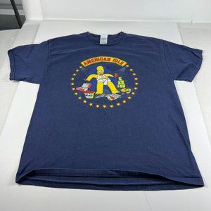 Y2K The Simpsons Homer American Idle Shirt Fits Large Blue Short Sleeve Tag XL